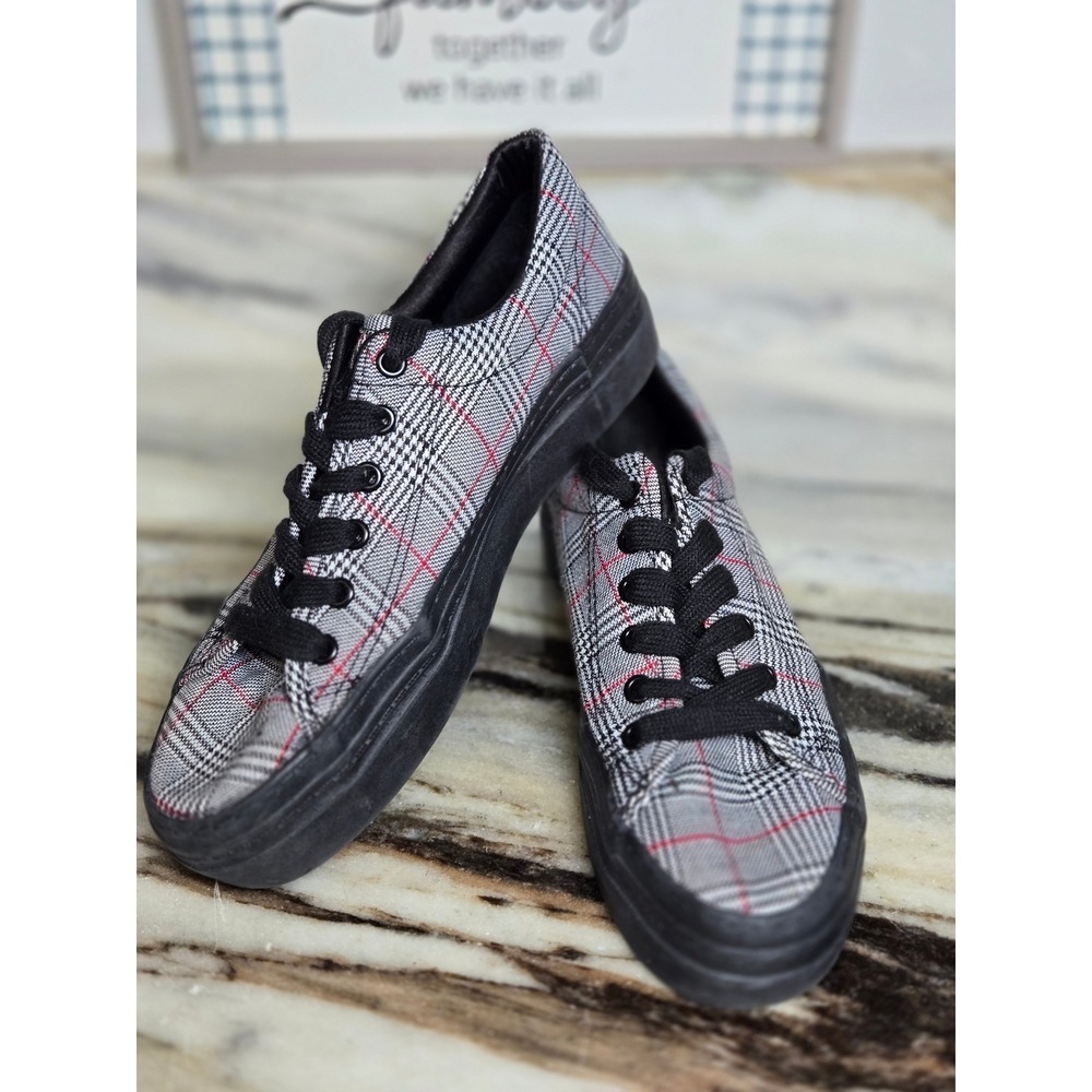 RDxCaligirls Fender Glen Plaid Low Top Platform Sneakers‎ Grey Red Black US 8.5